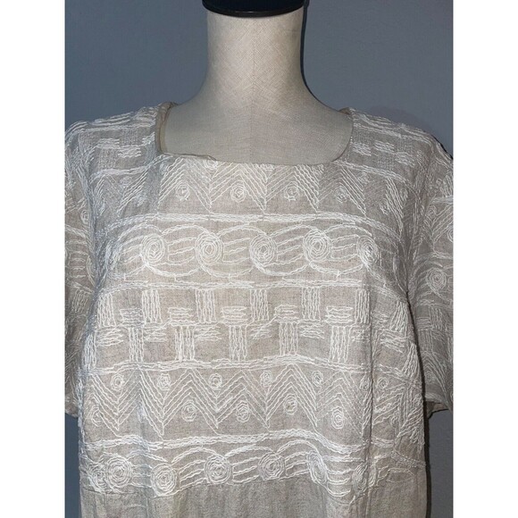 Jessica Howard Vintage Woman size 24 Linen Embroidered Midi Dress Square Neck - Picture 2 of 9